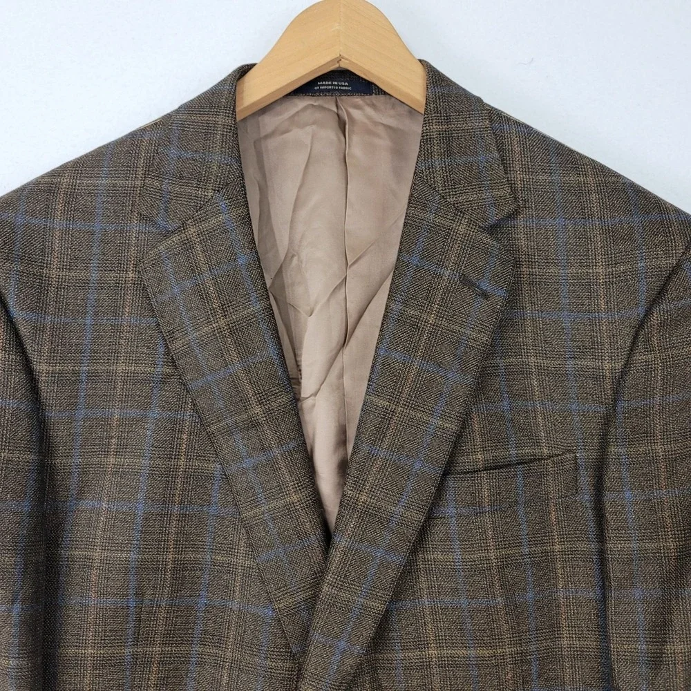Hart Schaffner Marx Gold Trumpeter Brown Plaid Sport Coat Jacket USA Size 46L